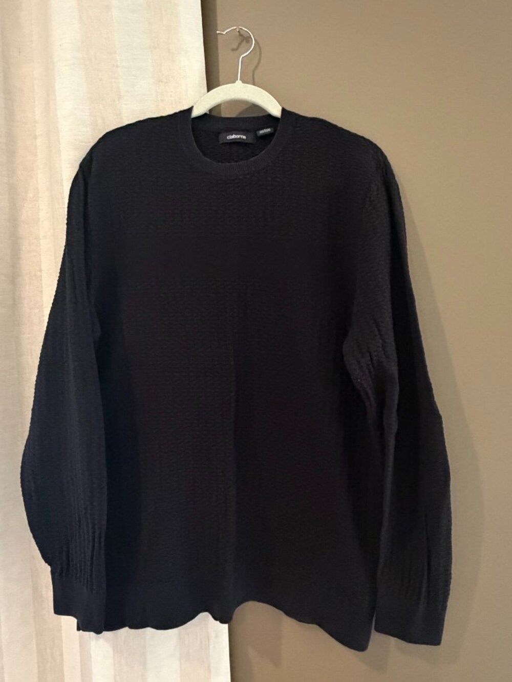 Liz Claiborne Men's Black Cotton Textured Lightweight Sweater, Size Large